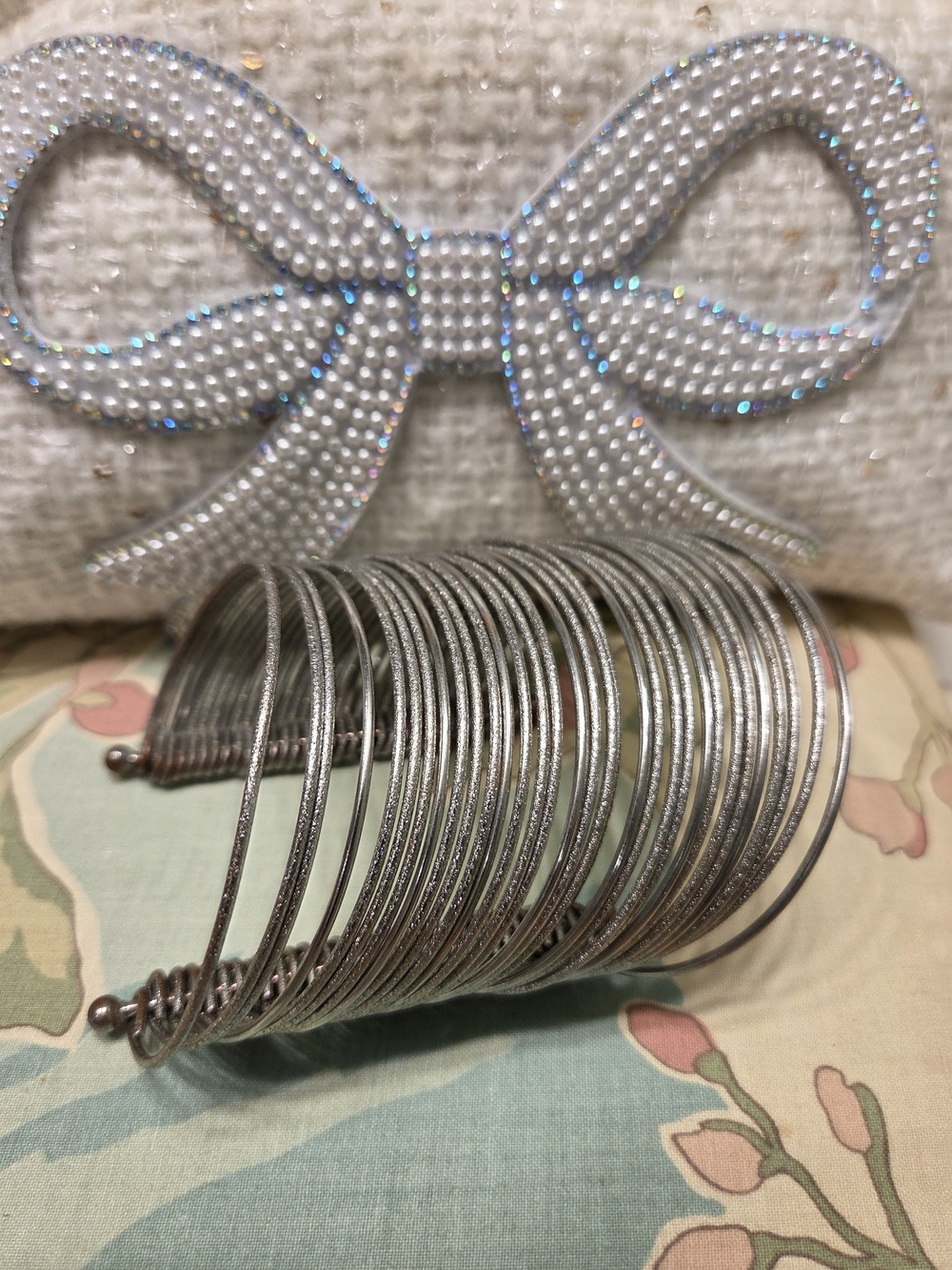 Silver Multi-Row Coil Bracelet - Shiny Silver Statement Cuff